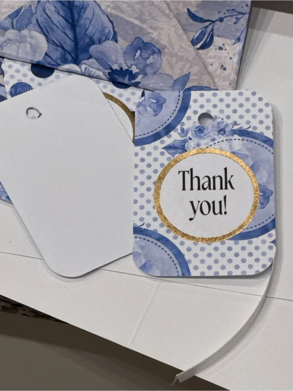 Blue Floral & Polka Dot Gift Tags - Thank You Set